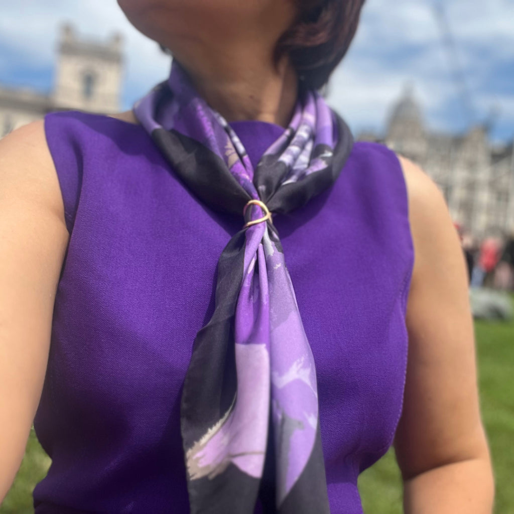 Plush Purple Floral Silk Scarf image 3