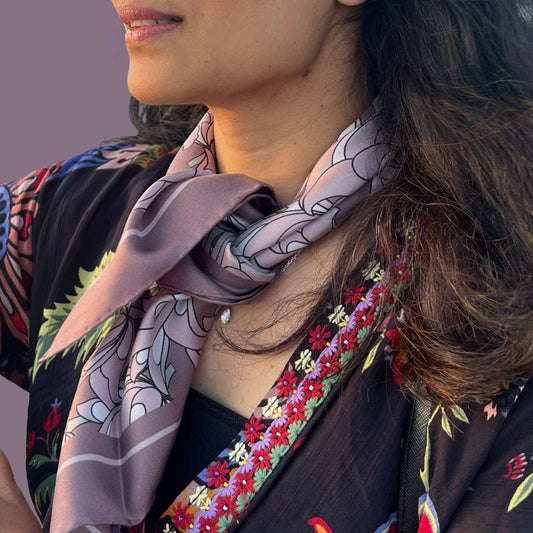 Floral Square Silk Twill Scarf - Pink image 0